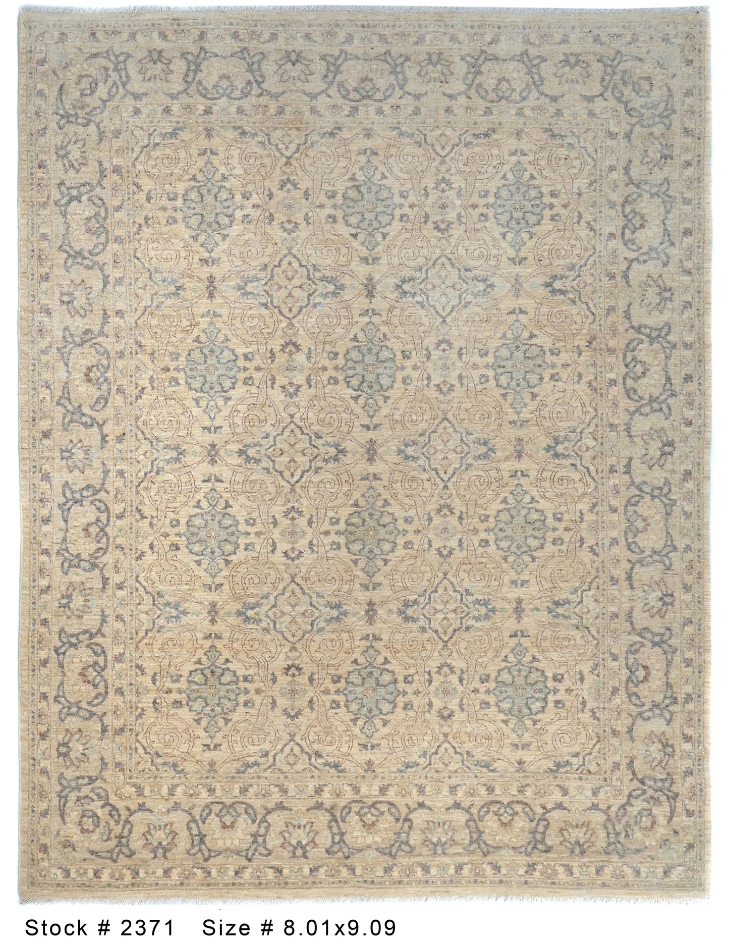 Ivory & Silver Premium Handwoven Pure Wool Chobrang Rug, 8ft 1in x 9ft 9in