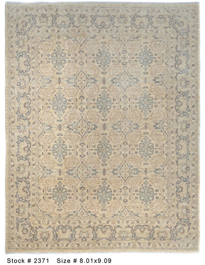 Ivory & Silver Premium Handwoven Pure Wool Chobrang Rug, 8ft 1in x 9ft 9in