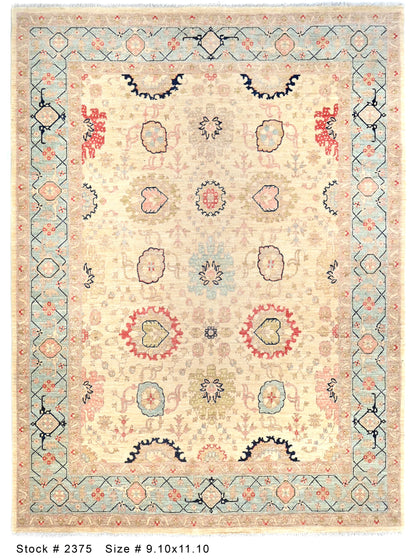 Beige & Sky Blue Premium Handwoven Pure Wool Bijar Rug, 9ft 1in x 11ft 10in