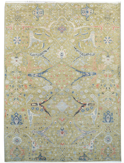 Sage  & Blue Premium Handwoven Pure Wool Bijar Rug, 9ft 10in x 13ft 7in