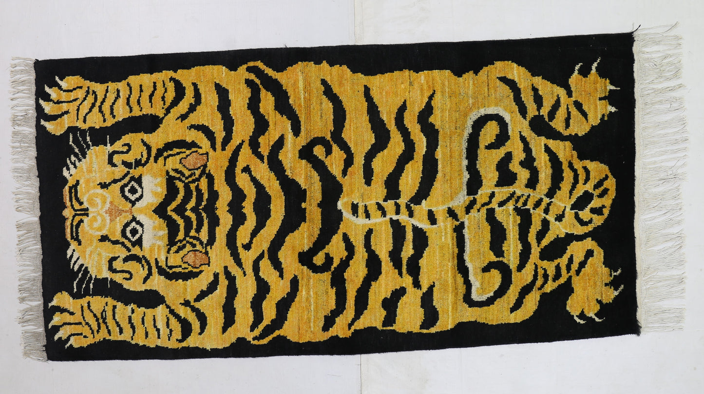 Gold  & Black Premium Handwoven Pure Wool Gaba Rug, 3ft 1in x 6ft 0in