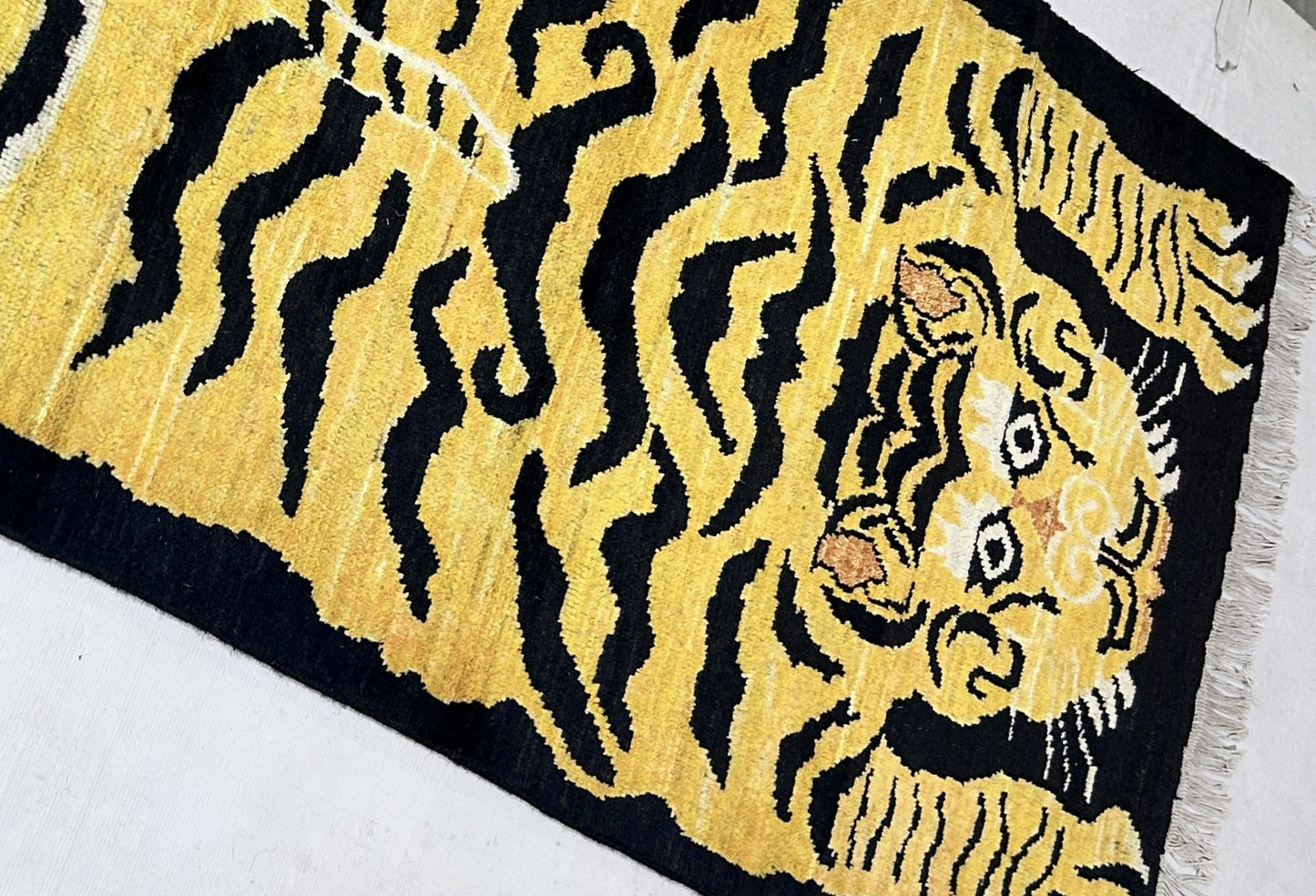 Gold  & Black Premium Handwoven Pure Wool Gaba Rug, 3ft 1in x 6ft 0in