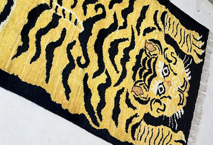 Gold  & Black Premium Handwoven Pure Wool Gaba Rug, 3ft 1in x 6ft 0in