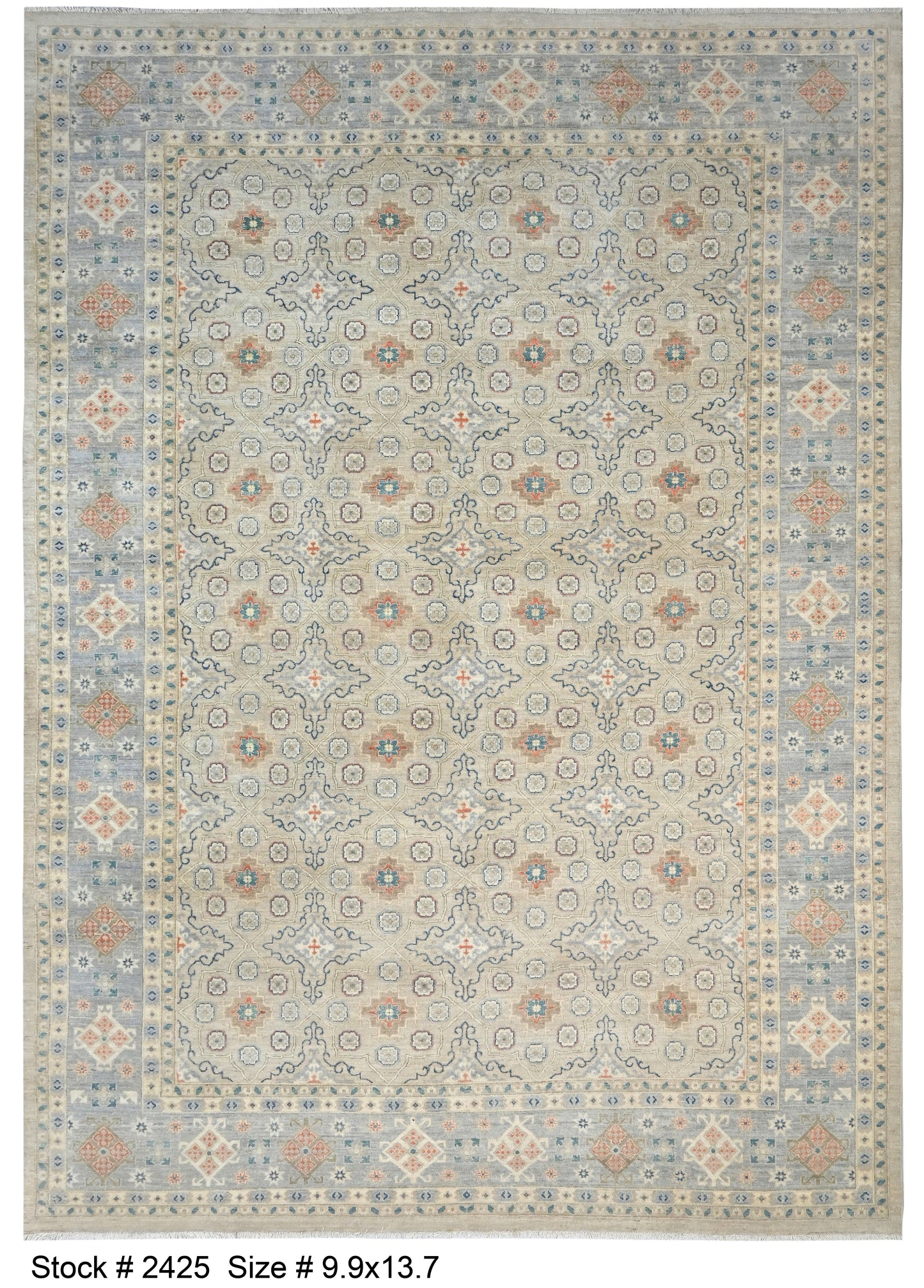 Beige & Grey Premium Handwoven Pure Wool Chobrang Rug, 12ft 0in x 14ft 6in