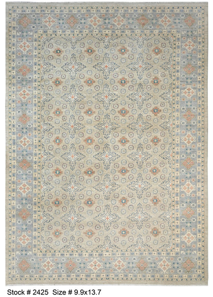 Beige & Grey Premium Handwoven Pure Wool Chobrang Rug, 12ft 0in x 14ft 6in