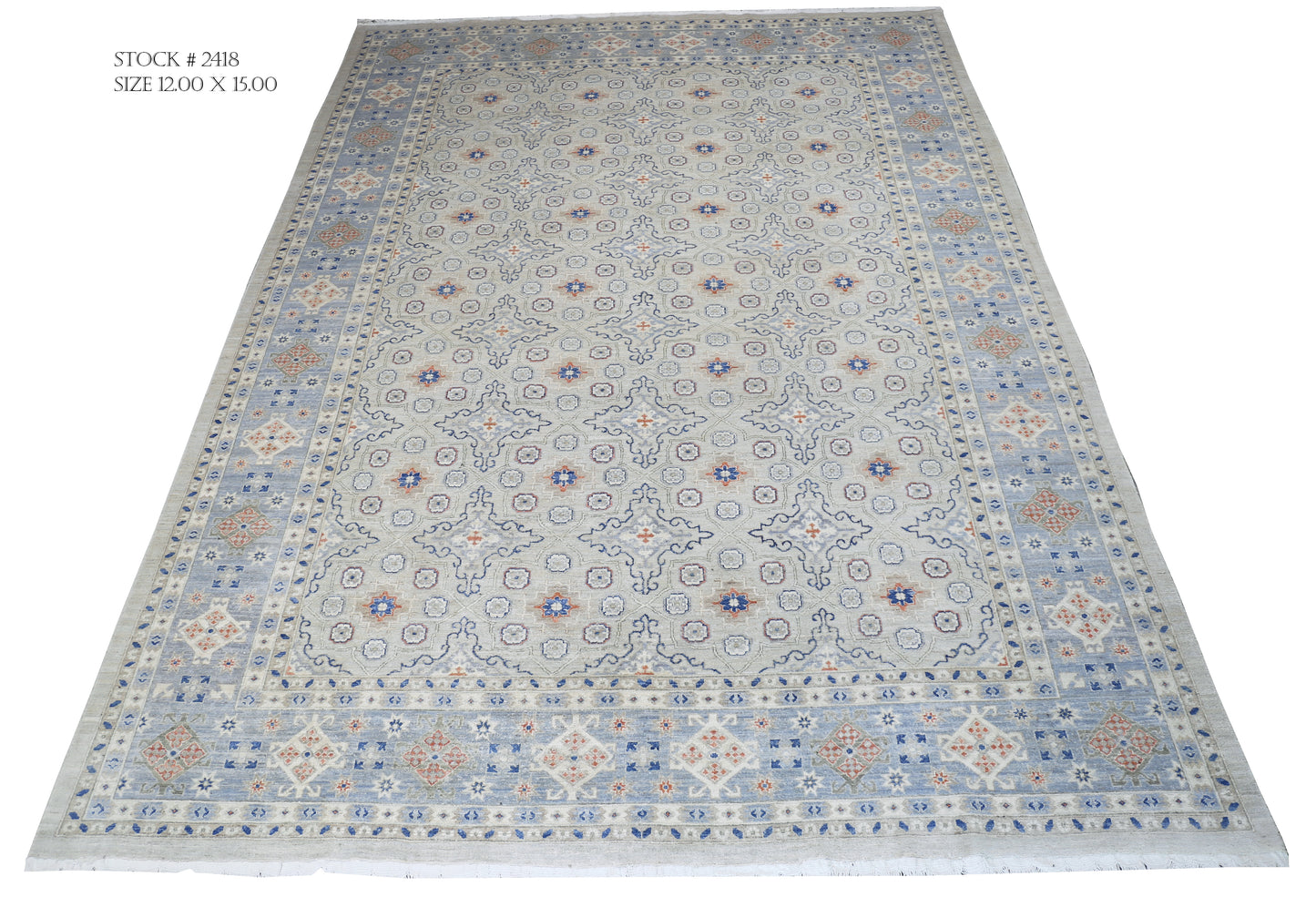 Beige & Grey Premium Handwoven Pure Wool Chobrang Rug, 12ft 0in x 14ft 6in