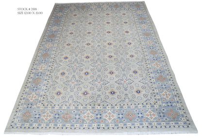 Beige & Grey Premium Handwoven Pure Wool Chobrang Rug, 12ft 0in x 14ft 6in