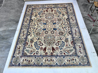 Beige & Ivory Premium Handwoven Pure Wool Chobrang Rug, 9ft 0in x 12ft 0in