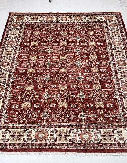 Rust & Ivory Premium Handwoven Pure Wool Chobrang Rug, 8ft 2in x 9ft 6in