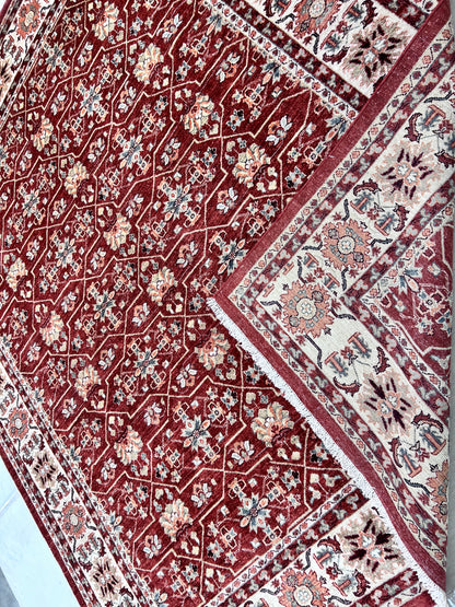 Rust & Ivory Premium Handwoven Pure Wool Chobrang Rug, 8ft 2in x 9ft 6in