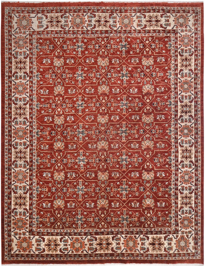 Rust & Ivory Premium Handwoven Pure Wool Chobrang Rug, 8ft 2in x 9ft 6in