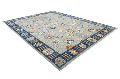 Grey & Navy Blue Premium Handwoven Pure Wool Sultanabad Rug, 9ft 1in x 11ft 11in