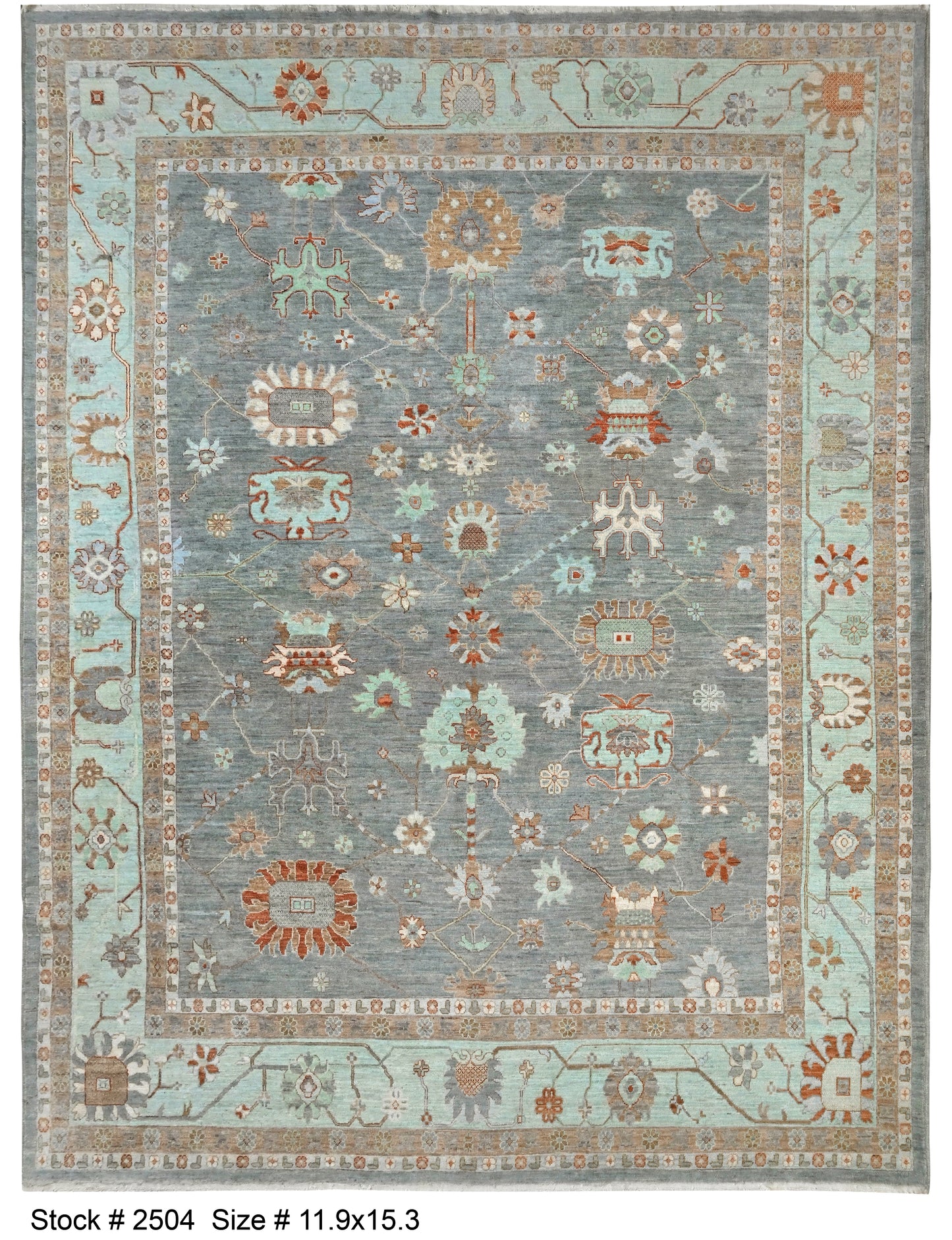Sage & Teal Premium Handwoven Pure Wool Oushak Rug, 11ft 9in x 15ft 3in