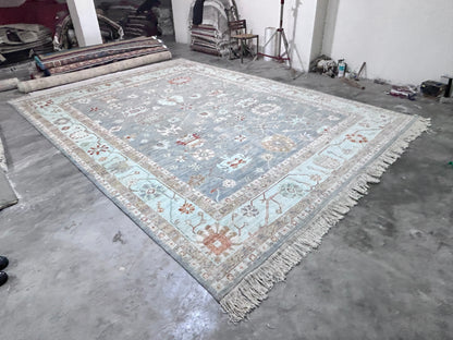 Sage & Teal Premium Handwoven Pure Wool Oushak Rug, 11ft 9in x 15ft 3in