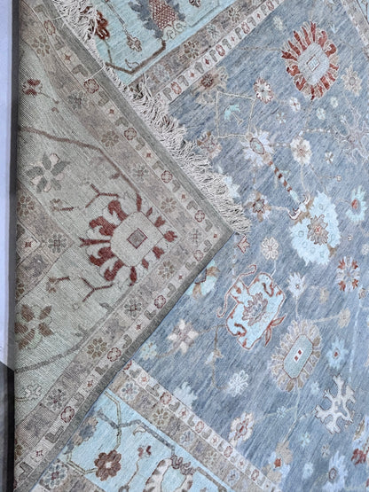 Sage & Teal Premium Handwoven Pure Wool Oushak Rug, 11ft 9in x 15ft 3in
