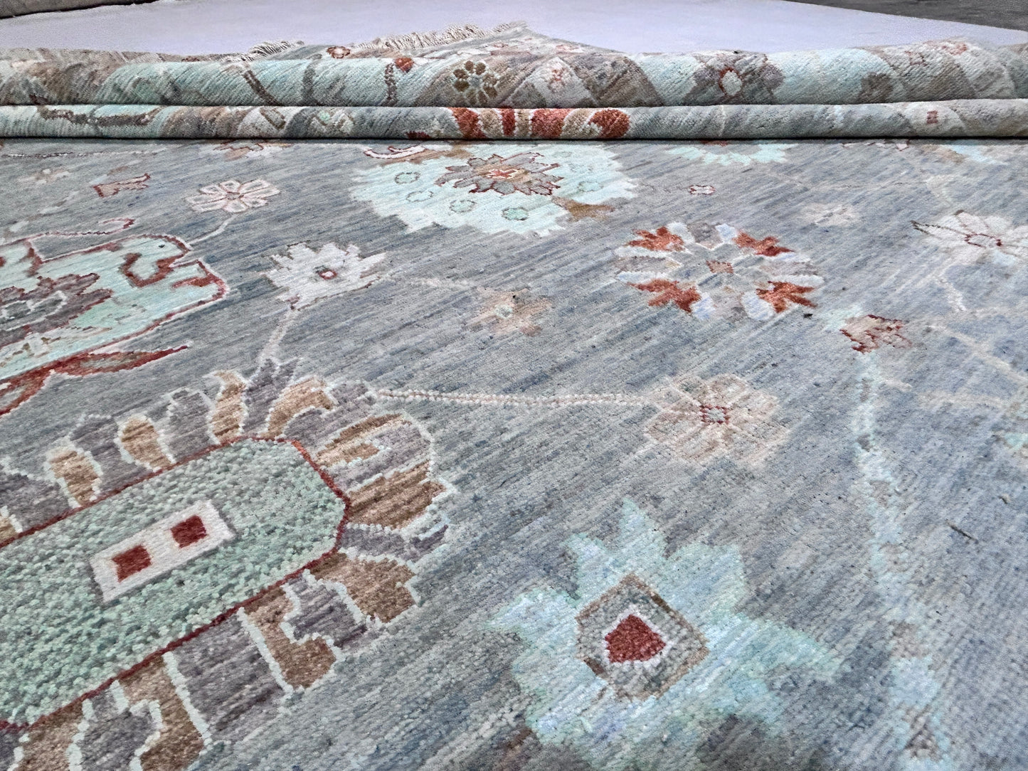 Sage & Teal Premium Handwoven Pure Wool Oushak Rug, 11ft 9in x 15ft 3in