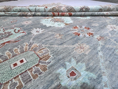 Sage & Teal Premium Handwoven Pure Wool Oushak Rug, 11ft 9in x 15ft 3in