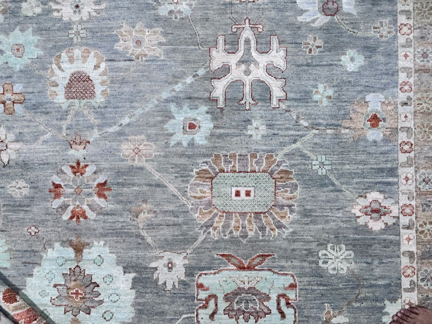 Sage & Teal Premium Handwoven Pure Wool Oushak Rug, 11ft 9in x 15ft 3in