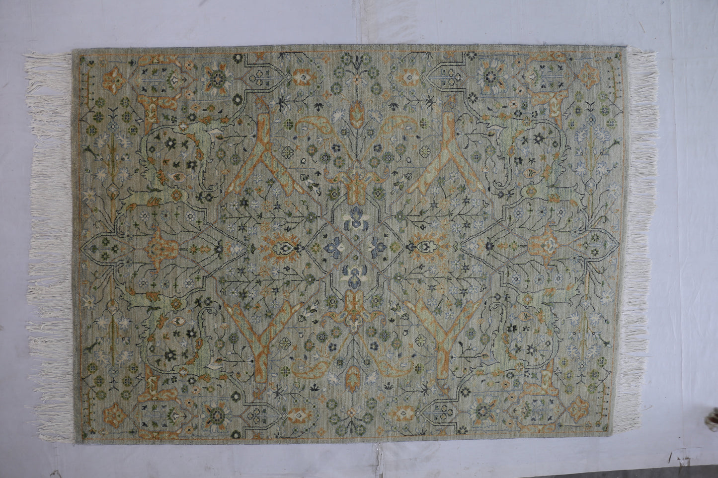 Pistachio & Salmon Premium Handwoven Pure Wool Chobrang Rug, 5ft 0in x 7ft 0in