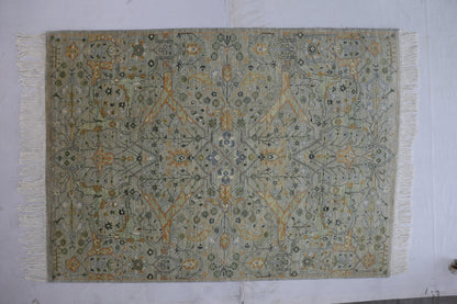 Pistachio & Salmon Premium Handwoven Pure Wool Chobrang Rug, 5ft 0in x 7ft 0in