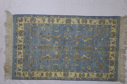 Blue & Ivory Premium Handwoven Pure Wool Chobrang Rug, 3ft 1in x 5ft 0in