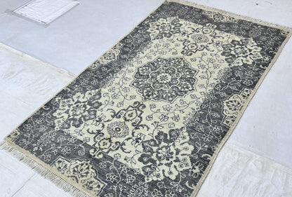 Ivory & Grey Premium Handwoven Pure Wool Chobrang Rug, 3ft 0in x 5ft 0in