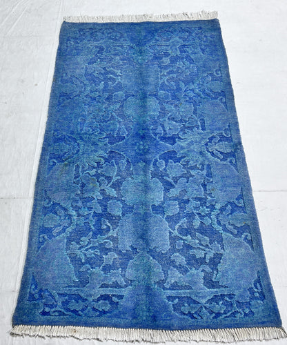 Blue &  Premium Handwoven Pure Wool Chobrang Rug, 2ft 11in x 5ft 2in