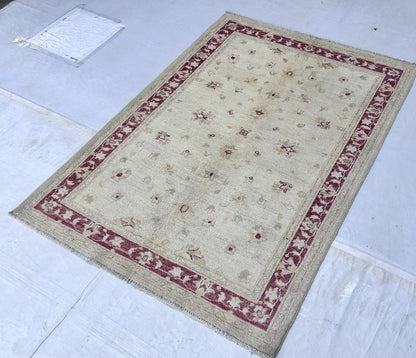 Ivory & Red Premium Handwoven Pure Wool Chobrang Rug, 3ft 6in x 4ft 10in