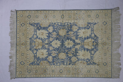 Blue  & Beige Premium Handwoven Pure Wool Aryana Rug, 4ft 0in x 5ft 9in