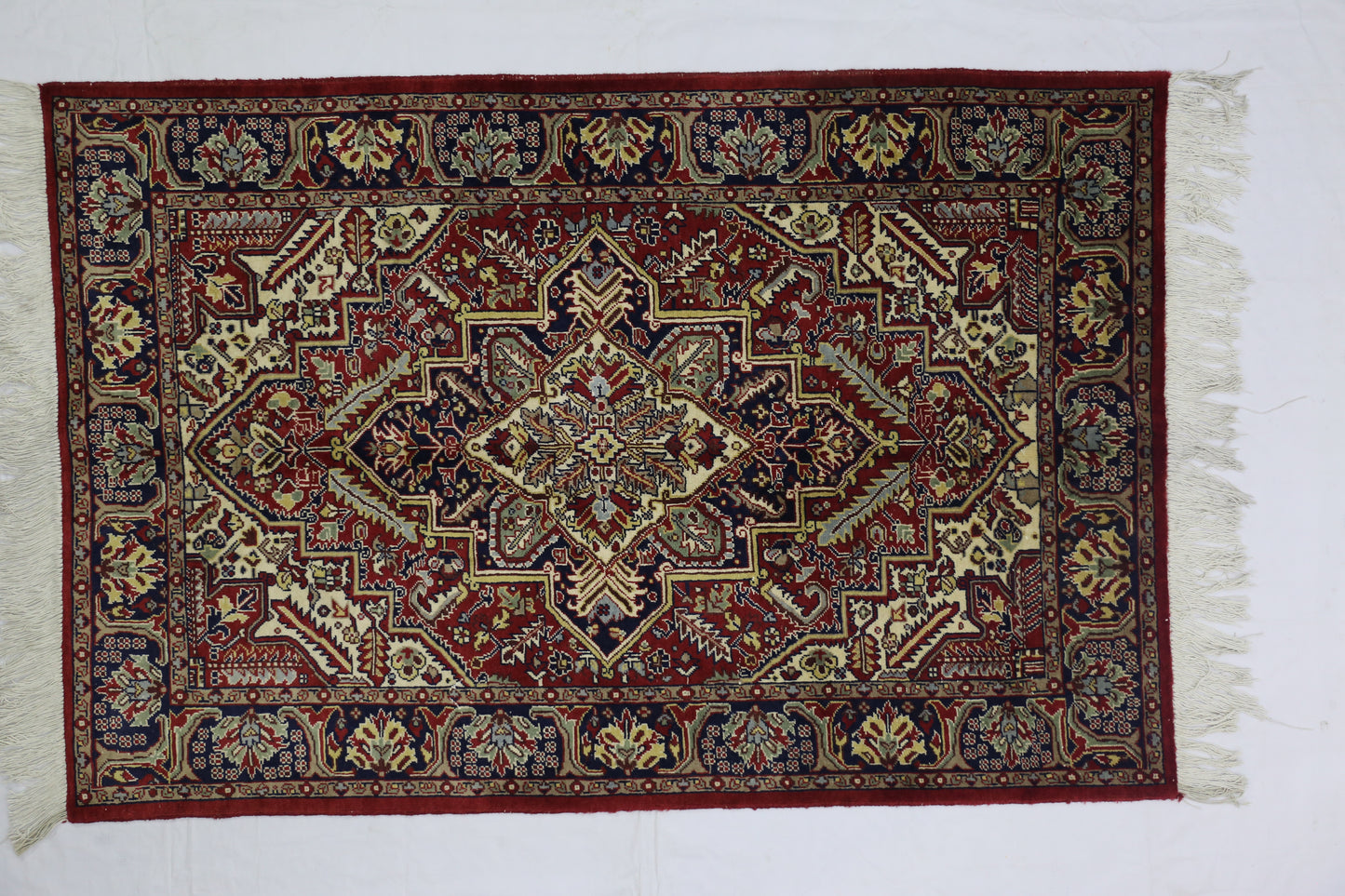 Red & Navy Blue Premium Handwoven Pure Wool Persian Rug, 4ft 0in x 6ft 2in