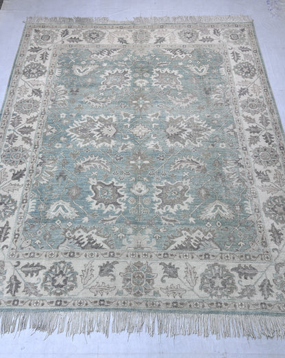 Green & Ivory Premium Handwoven Pure Wool Chobrang Rug, 8ft 0in x 9ft 9in