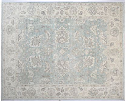 Green & Ivory Premium Handwoven Pure Wool Chobrang Rug, 8ft 0in x 9ft 9in