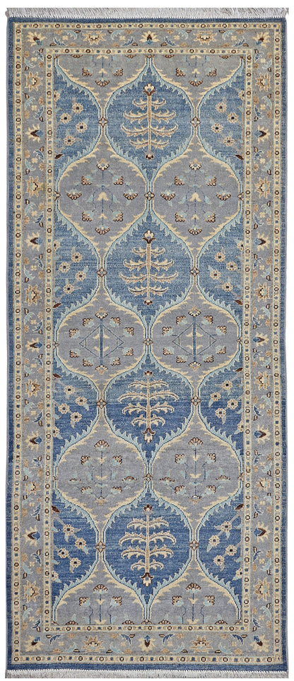 Blue & Silver Premium Handwoven Pure Wool Chobrang Rug, 3ft 4in x 7ft 11in