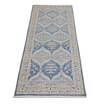 Blue & Silver Premium Handwoven Pure Wool Chobrang Rug, 3ft 4in x 7ft 11in