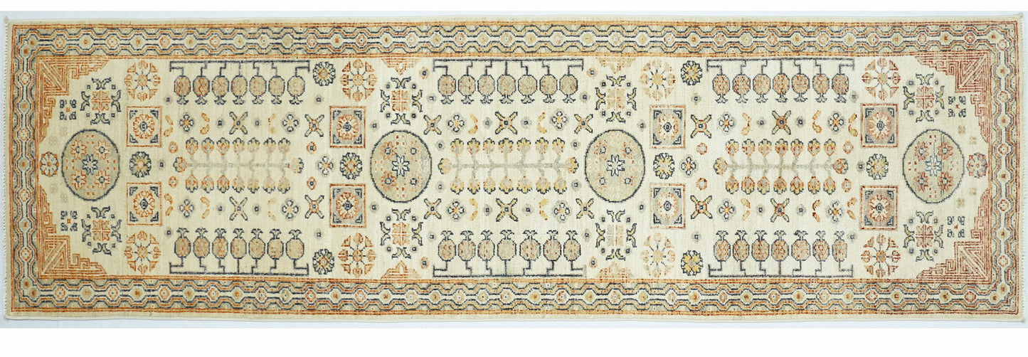 Ivory & Rust Premium Handwoven Pure Wool Chobrang Rug, 2ft 9in x 9ft 7in