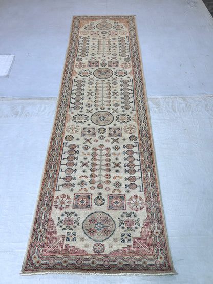 Ivory & Rust Premium Handwoven Pure Wool Chobrang Rug, 2ft 9in x 9ft 7in