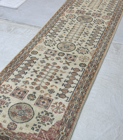 Ivory & Rust Premium Handwoven Pure Wool Chobrang Rug, 2ft 9in x 9ft 7in