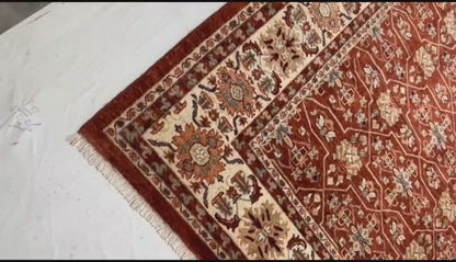 Rust & Ivory Premium Handwoven Pure Wool Chobrang Rug, 8ft 2in x 9ft 6in