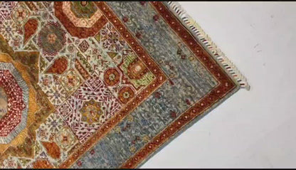 Sky Blue & Rust Premium Handwoven Pure Wool Mamlouk Rug, 5ft 0in x 7ft 0in