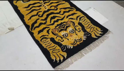 Gold  & Black Premium Handwoven Pure Wool Gaba Rug, 3ft 1in x 6ft 0in