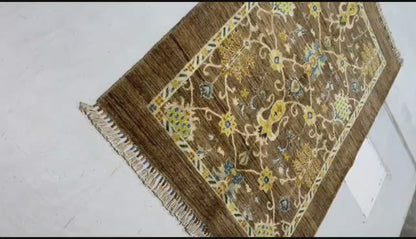 Brown & Ivory Premium Handwoven Pure Wool Chobrang Rug, 4ft 1in x 6ft 0in