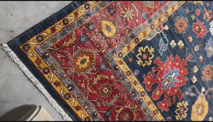 Navy Blue & Red Premium Handwoven Pure Wool Bijar Rug, 12ft 0in x 18ft 0in
