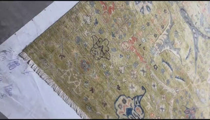Sage  & Blue Premium Handwoven Pure Wool Bijar Rug, 9ft 10in x 13ft 7in