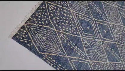 Blue & Beige Premium Handwoven Pure Wool Moroccan Rug, 5ft 10in x 8ft 10in