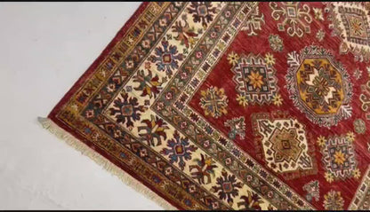 Red & Ivory Premium Handwoven Pure Wool Super Kazak Rug, 5ft 0in x 7ft 1in