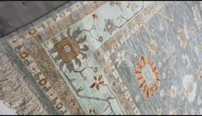 Sage & Teal Premium Handwoven Pure Wool Oushak Rug, 11ft 9in x 15ft 3in