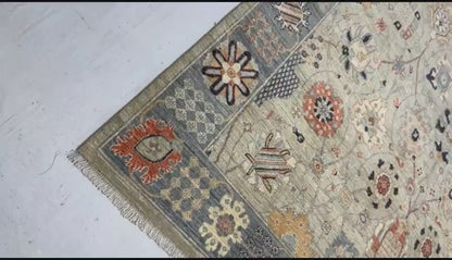 Beige & Grey Premium Handwoven Pure Wool Sultanabad Rug, 8ft 0in x 10ft 0in