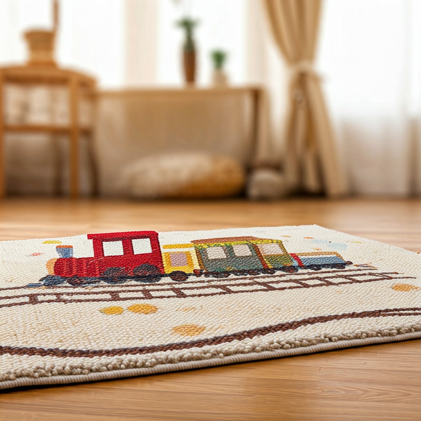 Customized Handwoven Rug for Kids Playroom - Train Tracks