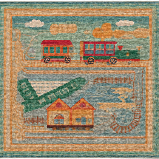 Customized Handwoven Rug for Kids Playroom - Train Tracks