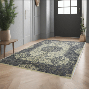 ivory & grey premium handwoven pure wool chobrang rug, 3ft 0in x 5ft 0in